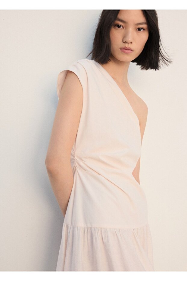 Asimetrik pileli elbise - 6