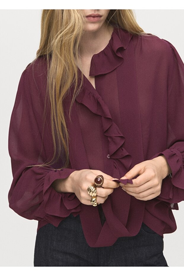 Volanlı fularlı bluz - 6