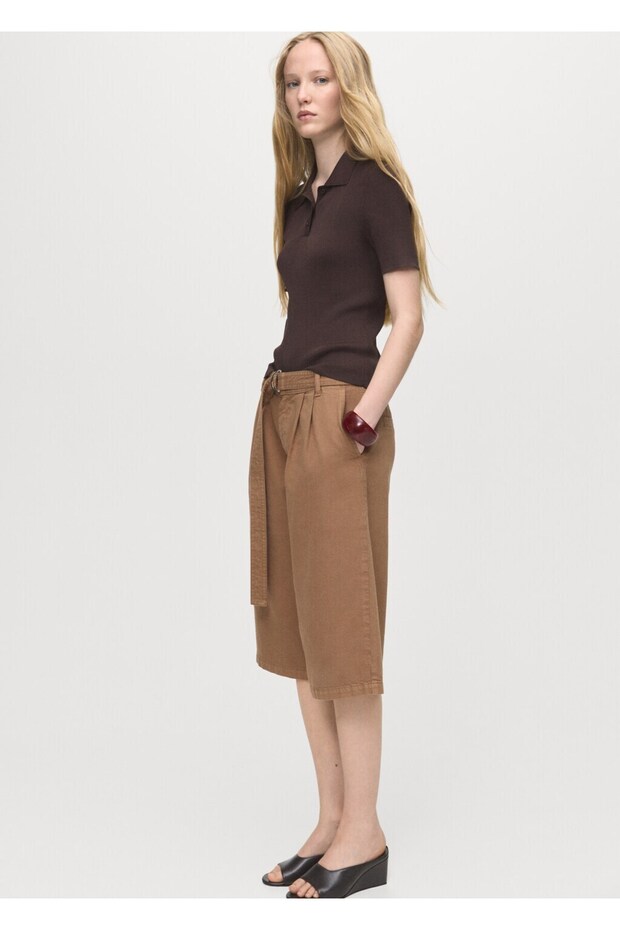 Kemerli denim bermuda jort - 8