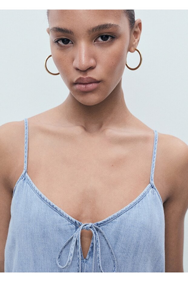 Askılı denim elbise - 6