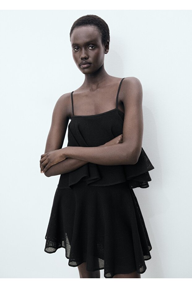 Volanlı triko elbise - 6