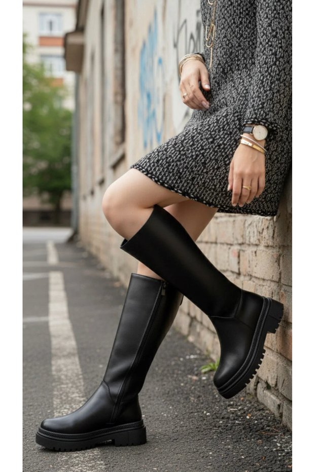 Bt Medical Waterproof Thermo Non-Slip Sole Women's Long Zippered Below the Knee Boots 0336