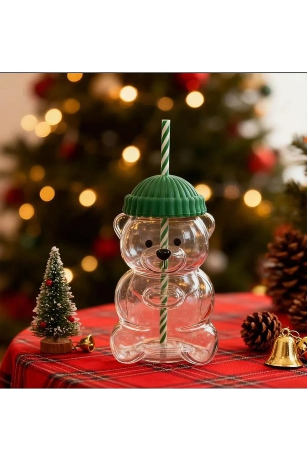Barista Glass Cup with Straw Cold Drink Cup Teddy Bear Cup 500 ml