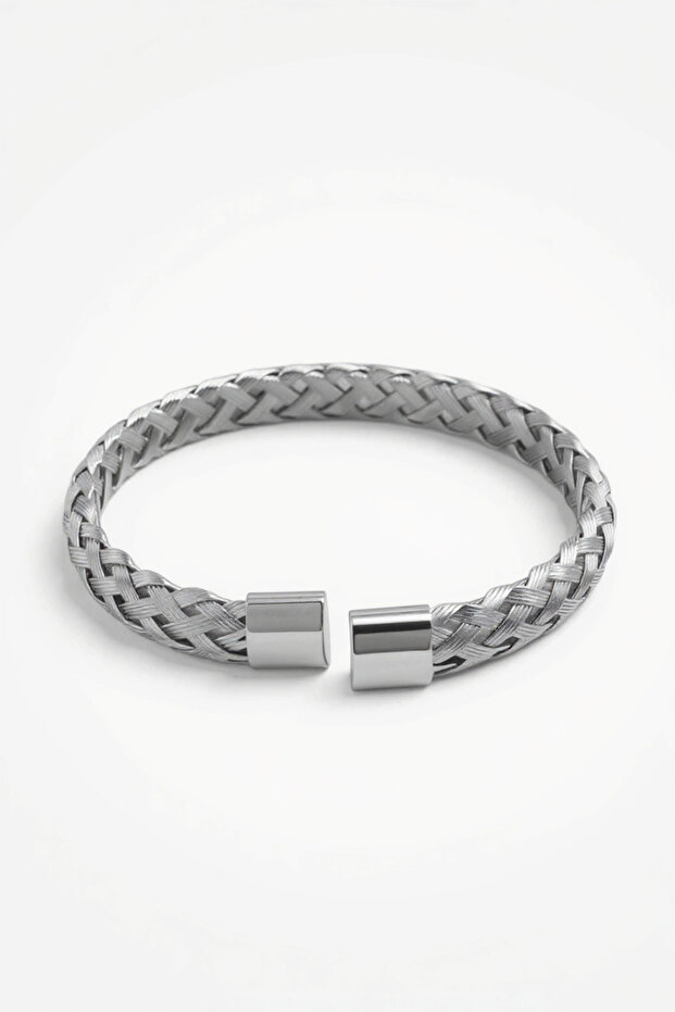 Classic Mesh Handcuff Men's Steel Bracelet - Silver Color