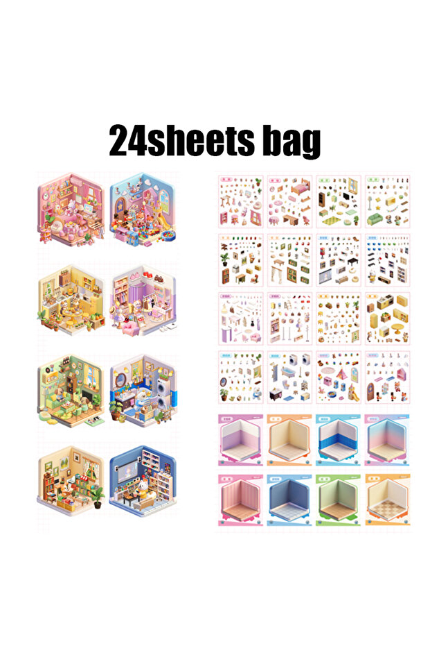 S28769-2 Mr Paper 24pieces/bag Kawaii Cute PET Sticker Book Dream Room 3D Scenery Stickers DIY Decor
