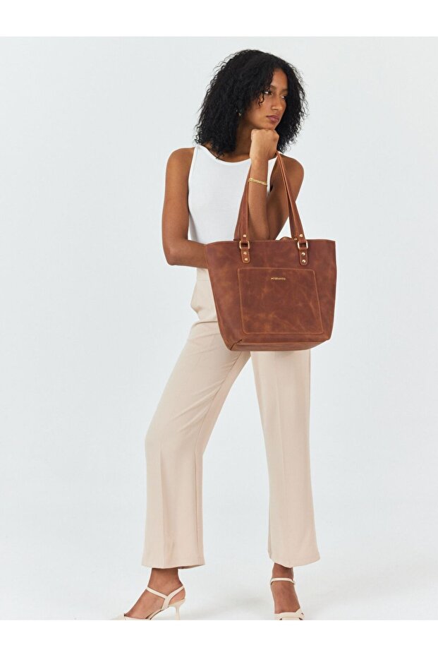 Brown Tote Genuine Leather Women's Shopping Shoulder Bag