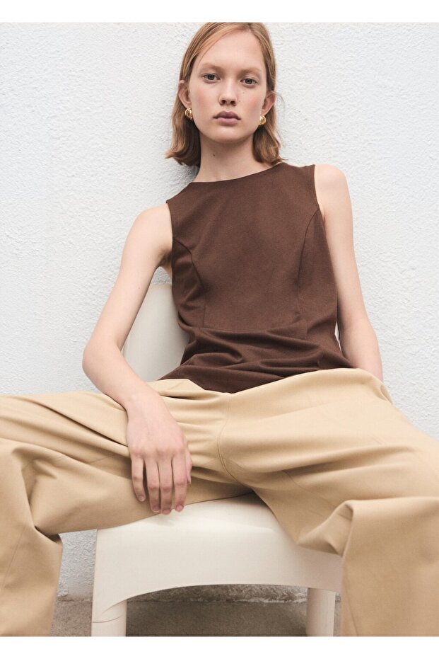 Dikiş detaylı kolsuz top - 7