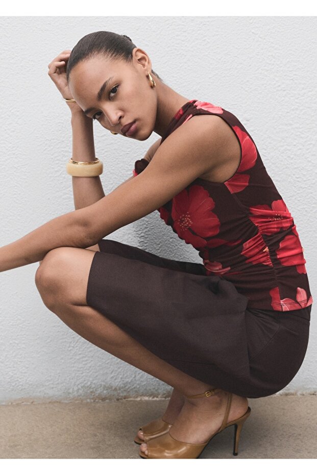 Çiçekli asimetrik bluz - 7