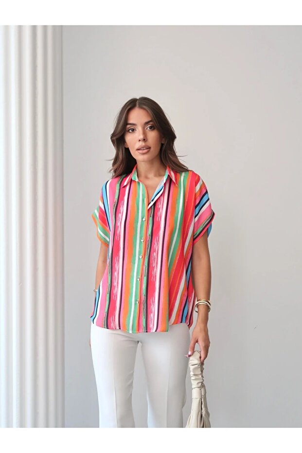 Kısa Kollu Oversize Gömlek - 2