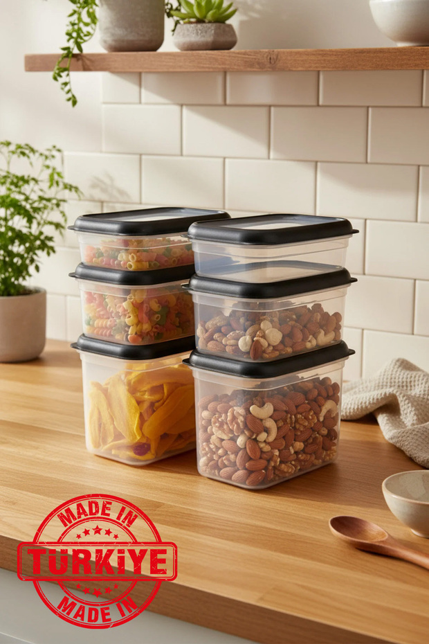 Hide Plus 6-Piece Storage Container Black (2X 1.9Lt - 2X 1 Lt - 2X 0.70 Lt) (Made in Turkey)