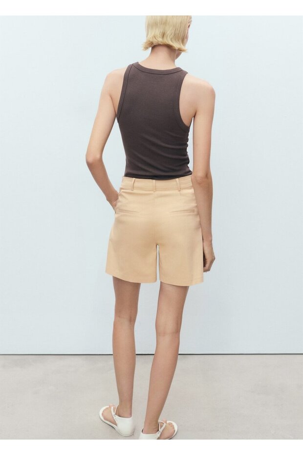 Pileli düz kesim şortlar - 4