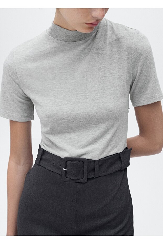 Kontrast kemerli elbise - 6