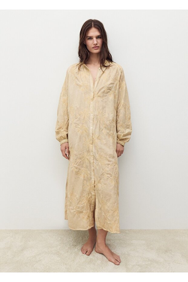 Overdyed işlemeli pamuklu gecelik - 2