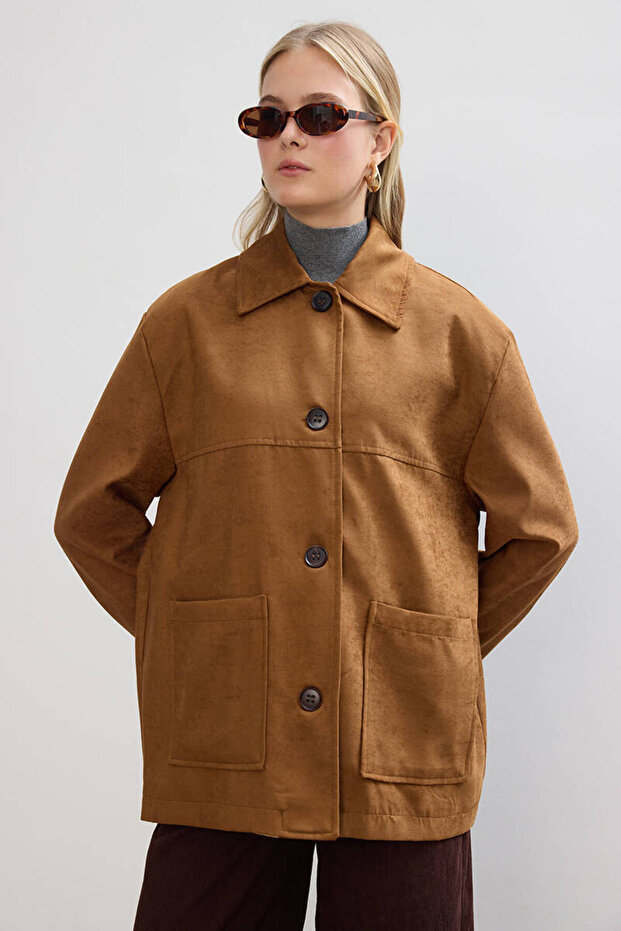 سترة من جلد الغزال - بني فاتح - 3