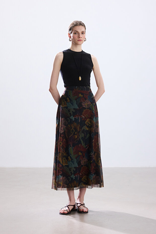 تنورة تول منقوشة بالزهور - 3