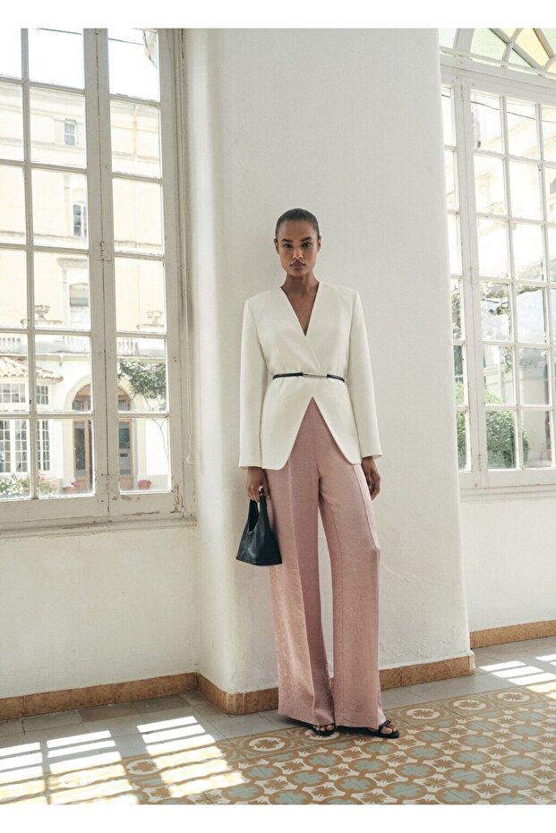 Kırışık efektli wide leg pantolon - 2