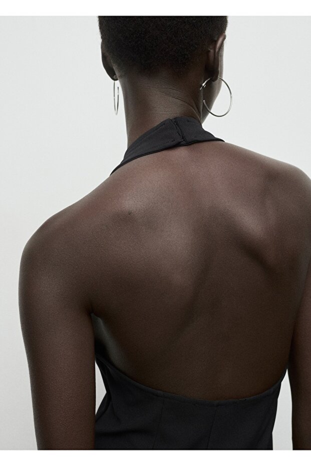 Halter yaka pileli elbise - 7