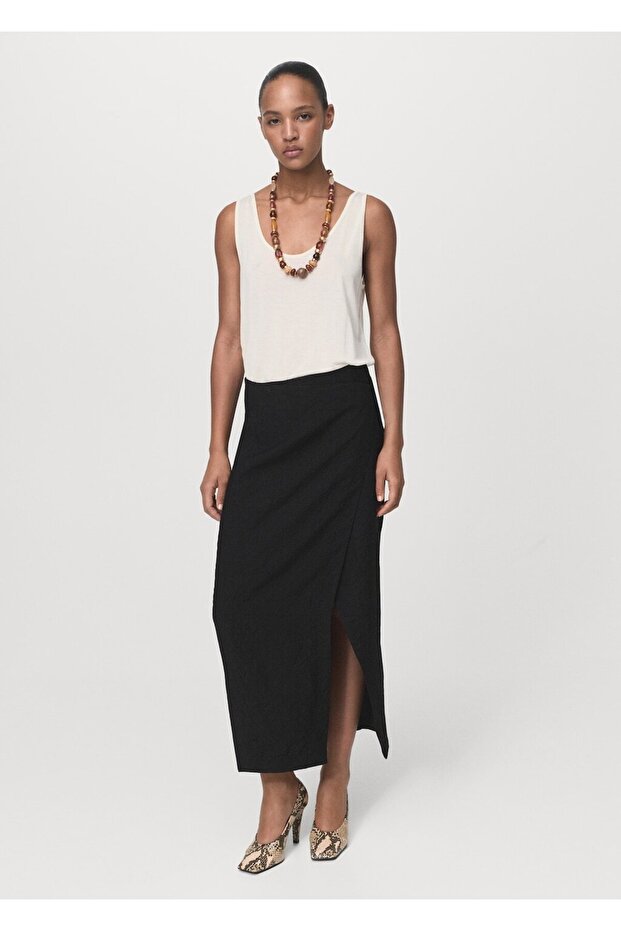 Kırışık görünümlü kruvaze etek - 2