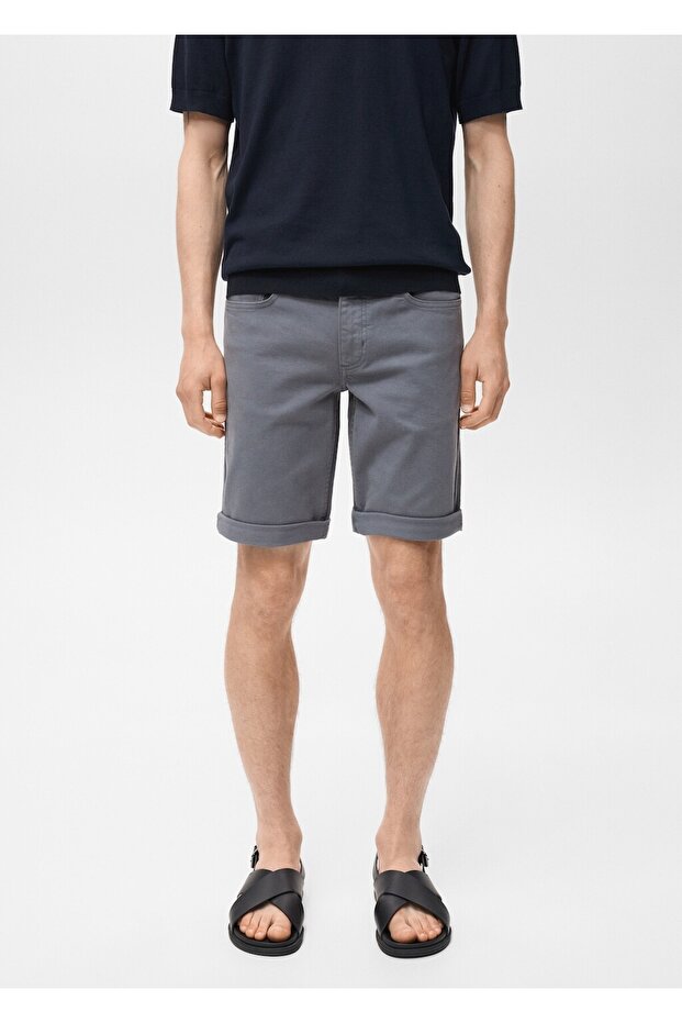 Slim fit kot bermuda şort - 6