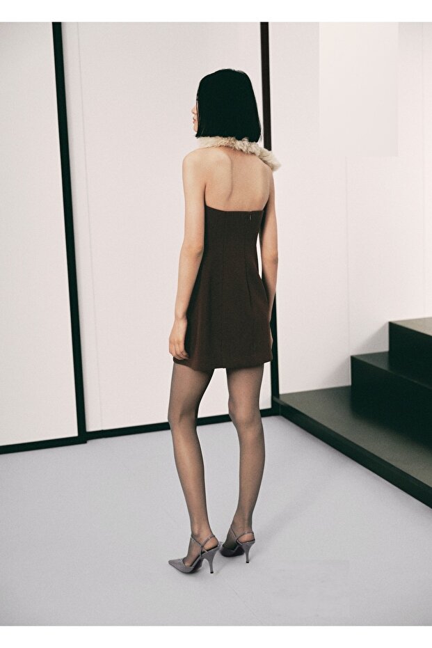 Straplez evaze elbise - 4