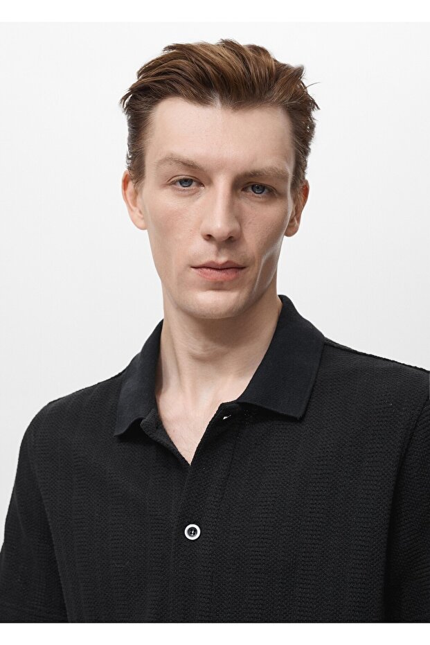 Düğmeli triko polo gömlek - 6