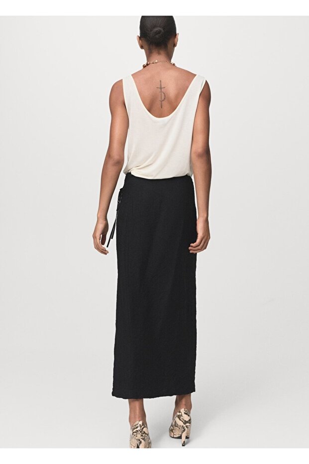 Kırışık görünümlü kruvaze etek - 4