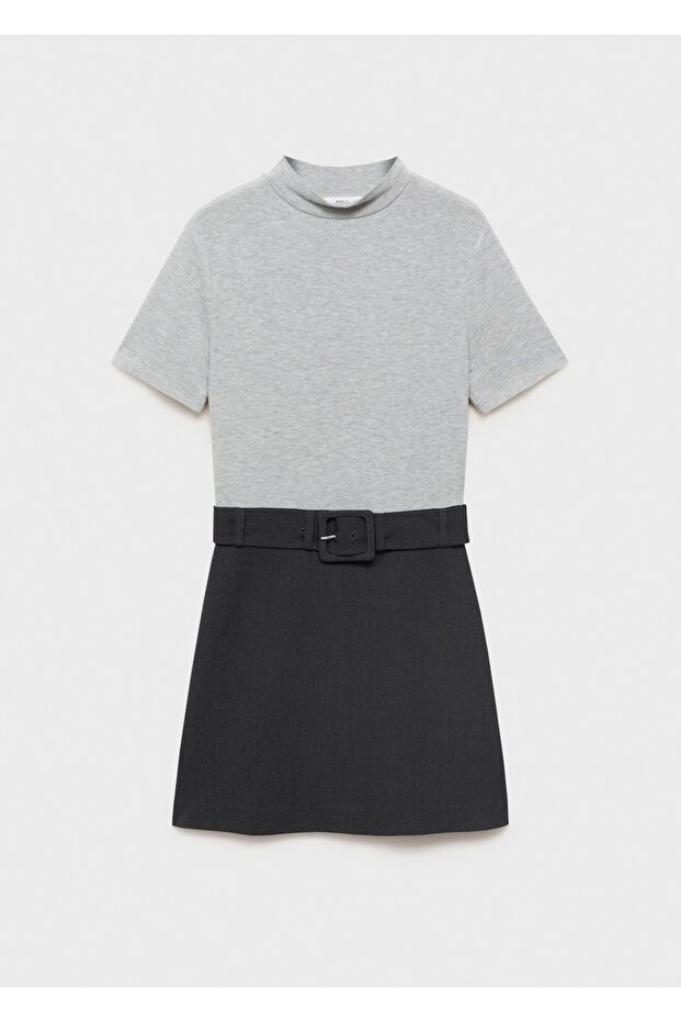 Kontrast kemerli elbise - 3