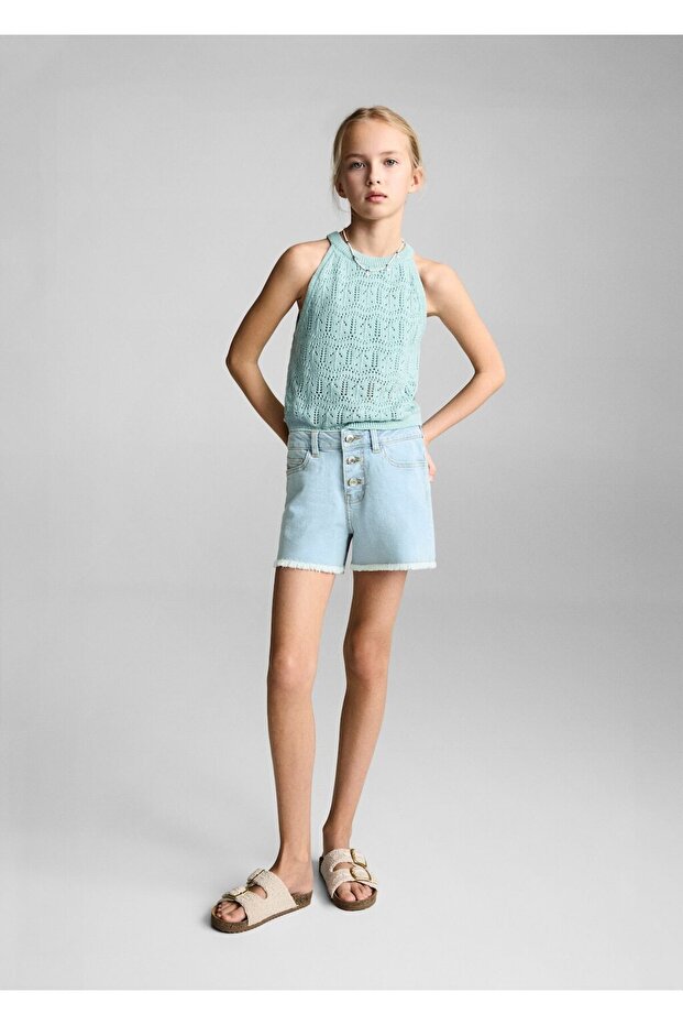 Paçaları dikişsiz denim şort - 2