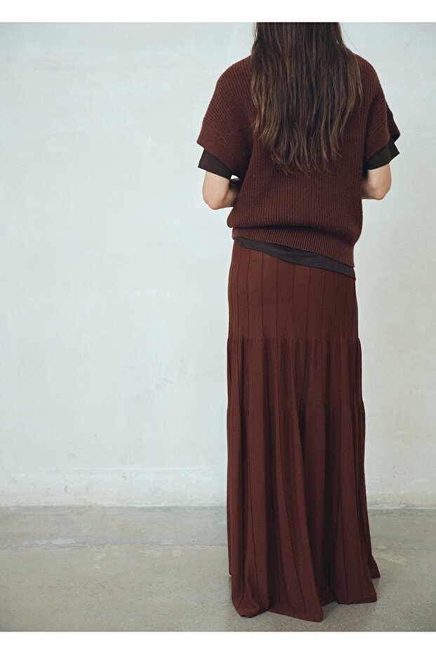 Dikişli uzun triko etek - 4