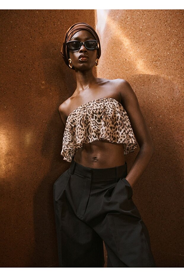 Hayvan desenli crop bluz - 7