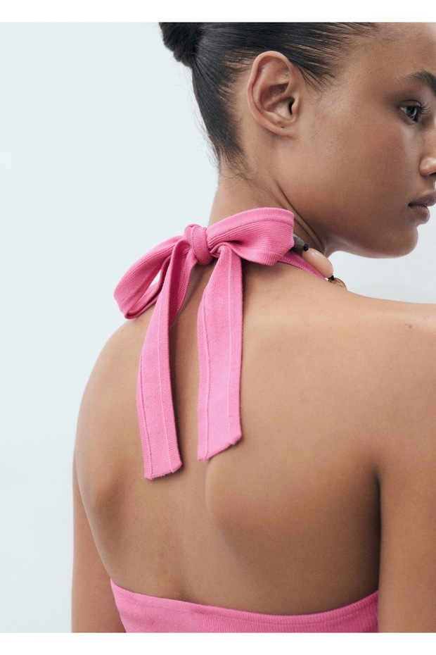 Halter yakalı örgü bluz - 7