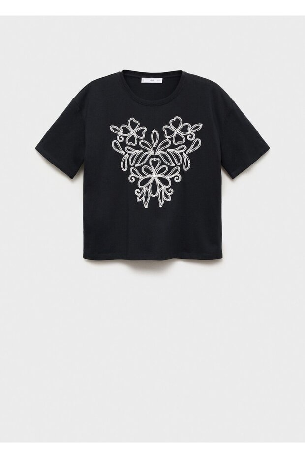 Çiçek işlemeli pamuk tişört - 3