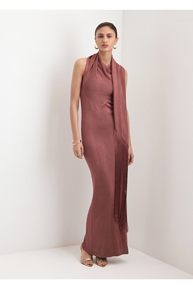 Fularlı triko elbise - 2