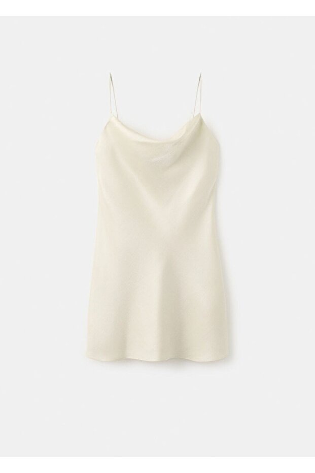 Dekolte yaka saten elbise - 3