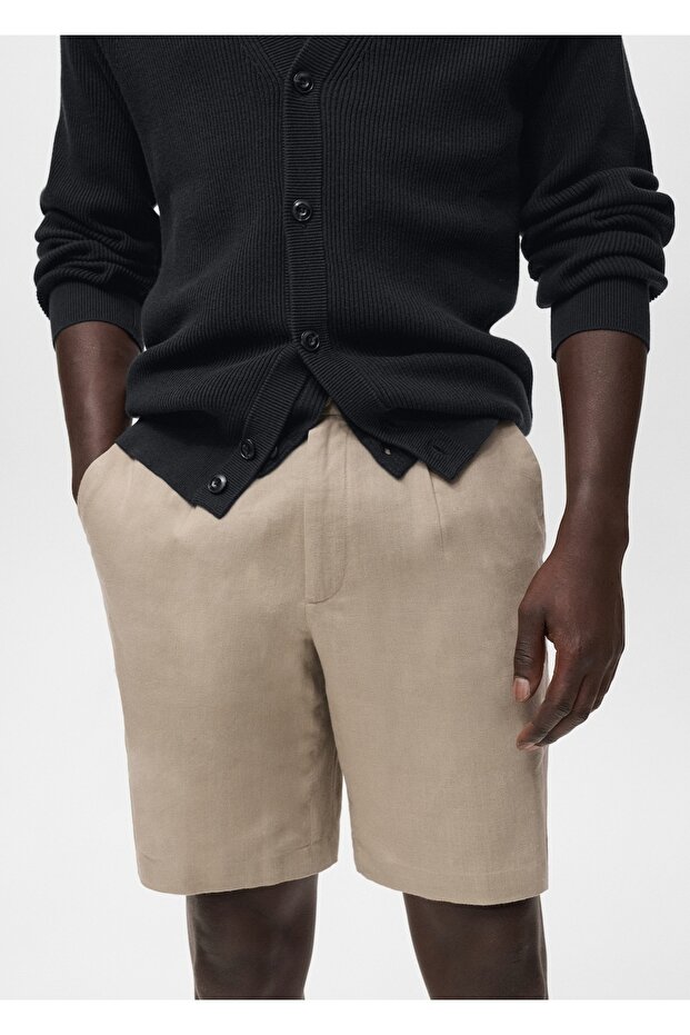 Keten-pamuk karışımlı bermuda şort - 6