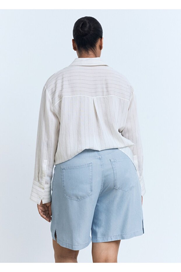 Düz kesim lyocell bermuda şort - 8