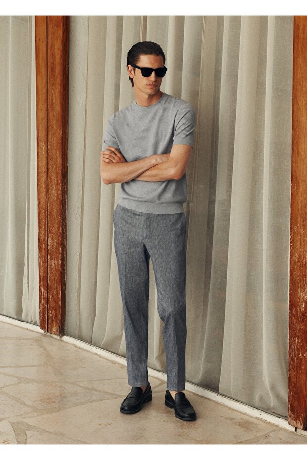 Dar kesimli keten pantolon - 8