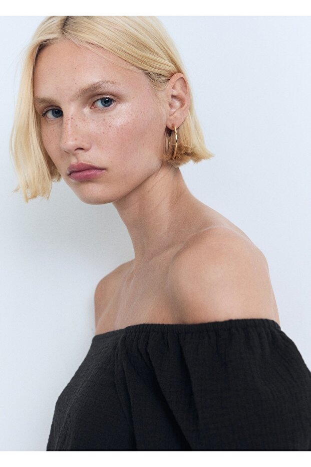 Kabarık kollu pamuklu bluz - 6