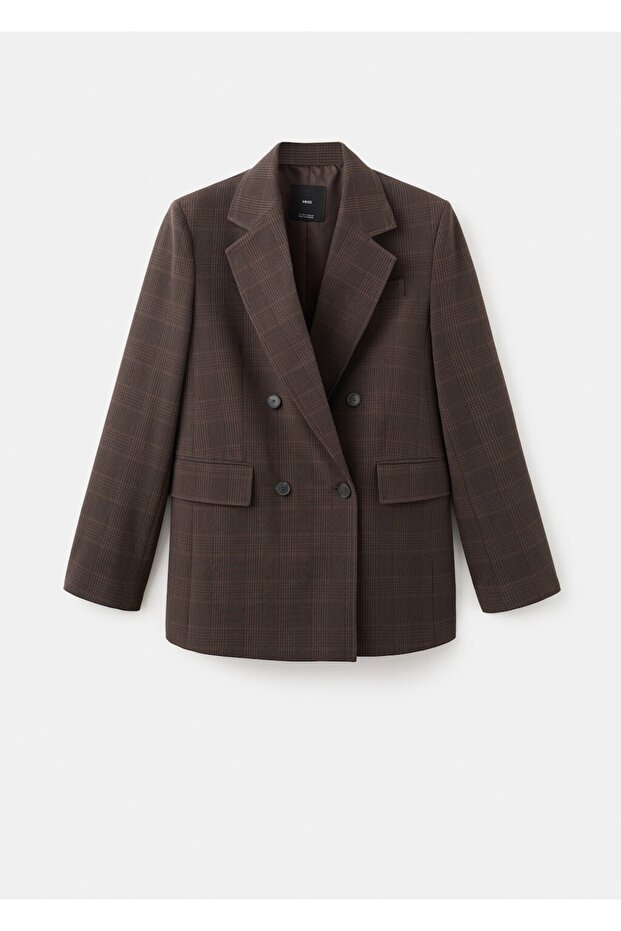 Kareli çift düğmeli blazer ceket - 3