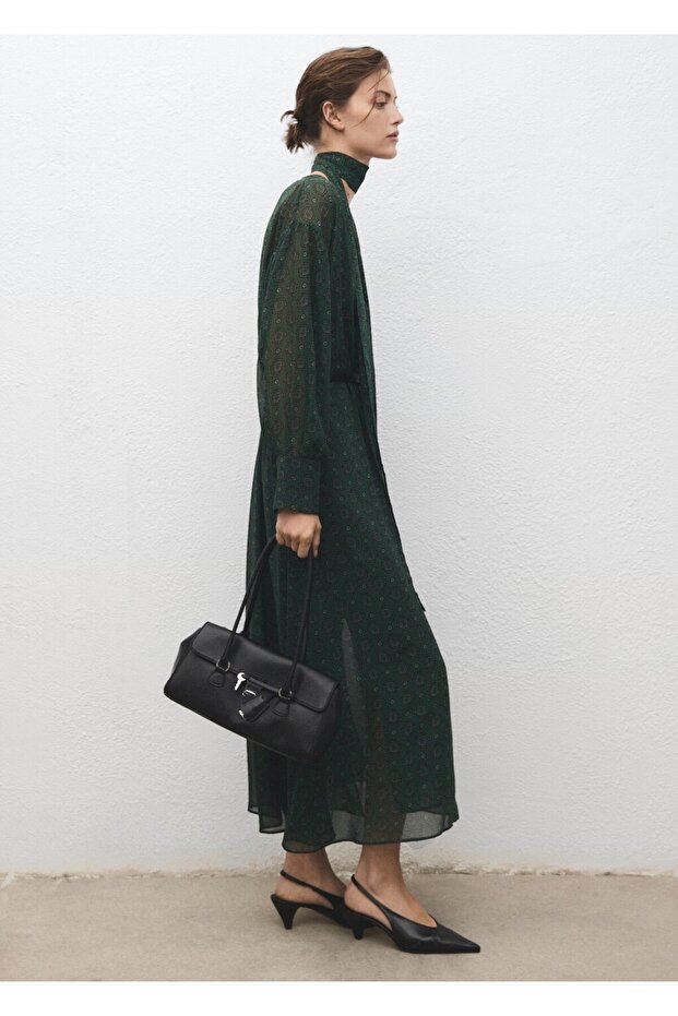 Fularlı desenli elbise - 7