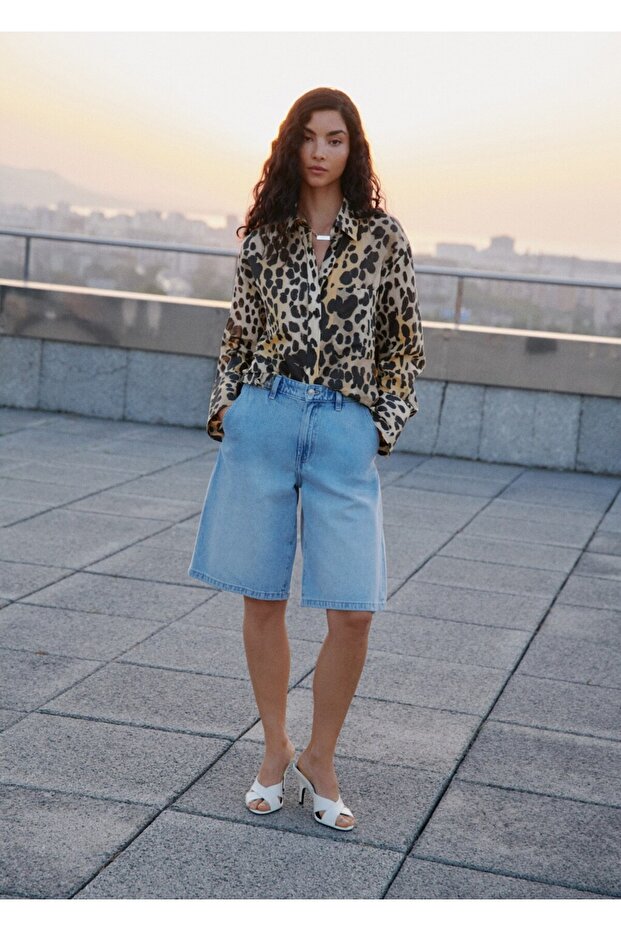 Leopar desenli cepli gömlek - 2