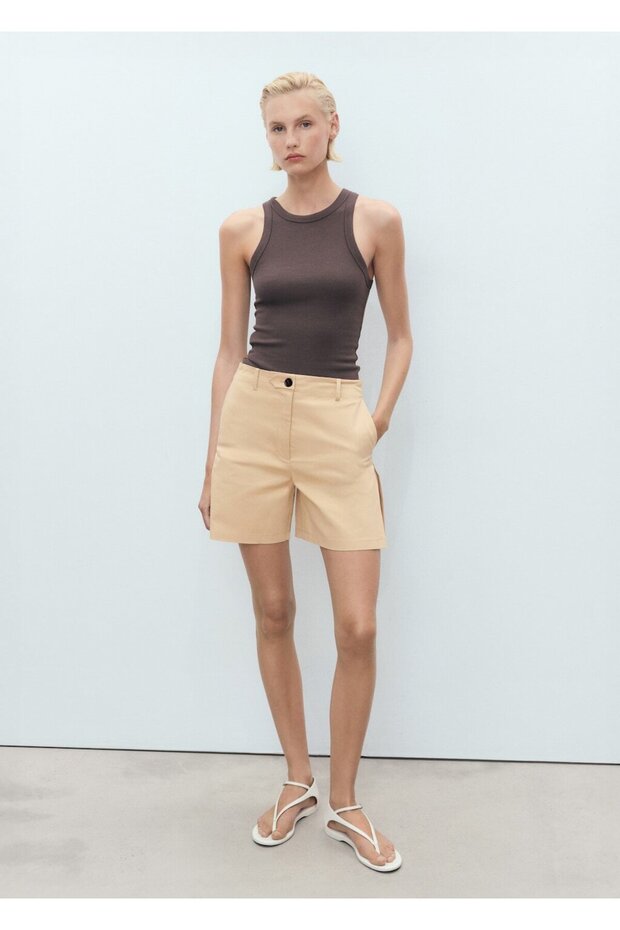 Pileli düz kesim şortlar - 2