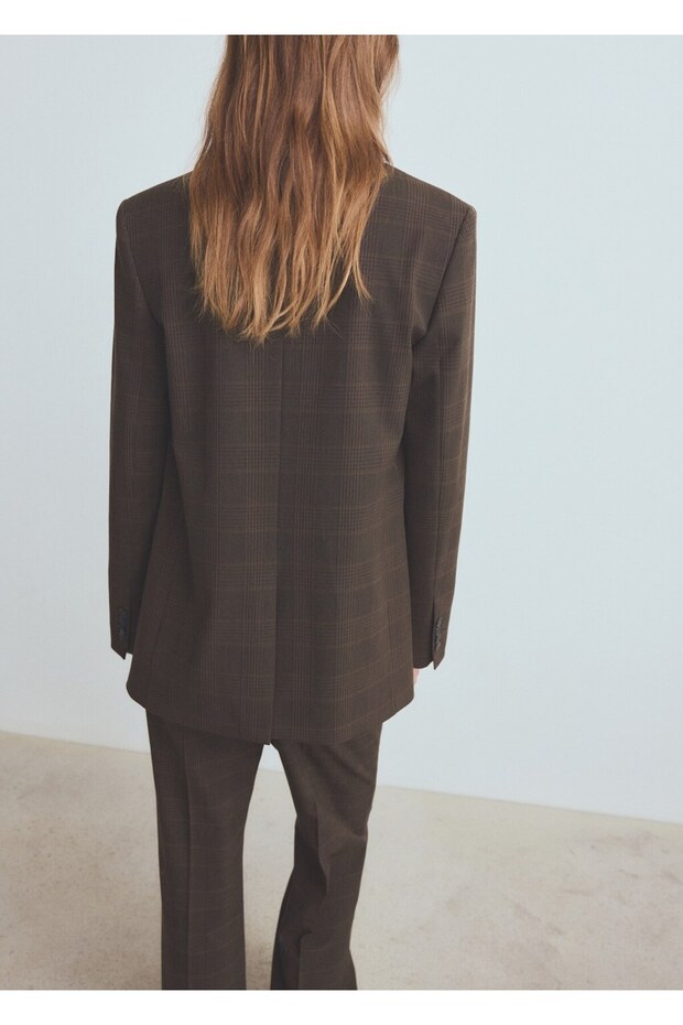 Kareli çift düğmeli blazer ceket - 4