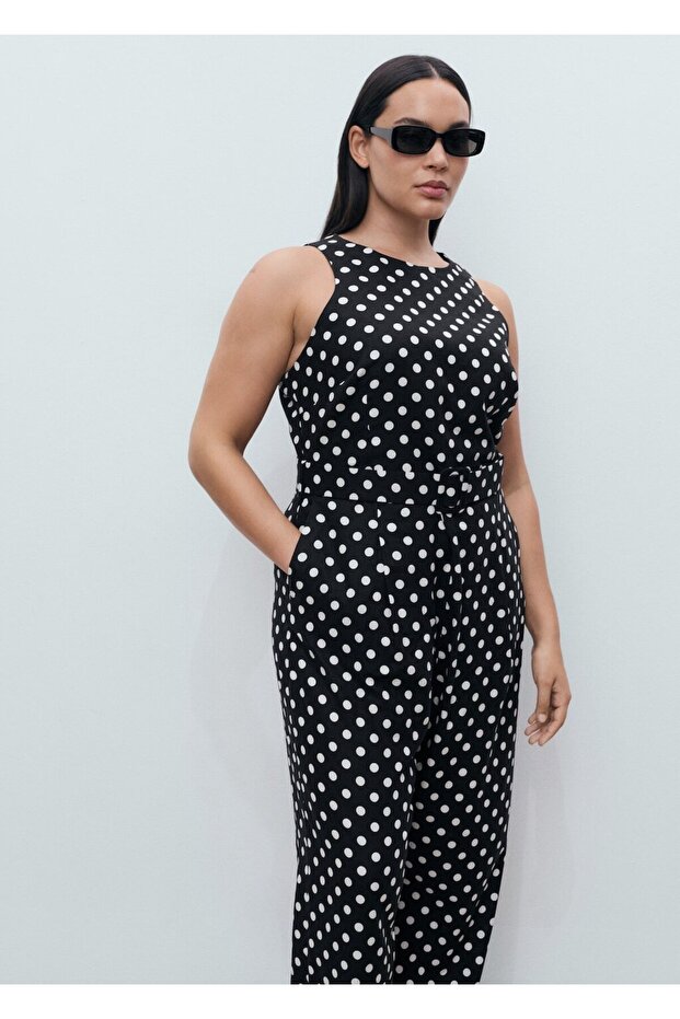 Puantiyeli kemerli tulum - 8