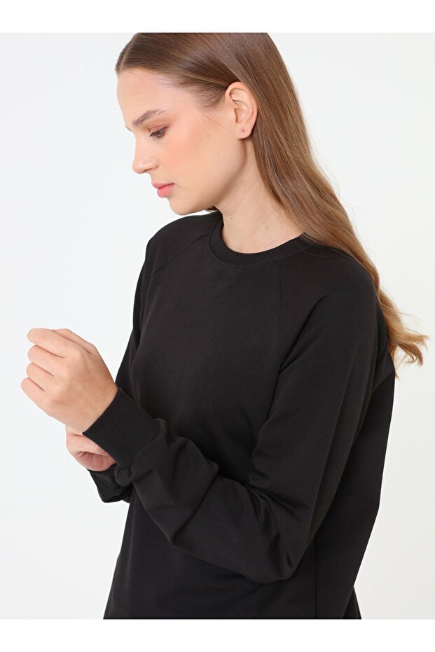 Bisiklet Yaka Diz Altı Sweatshirt - Siyah - Benin - 2