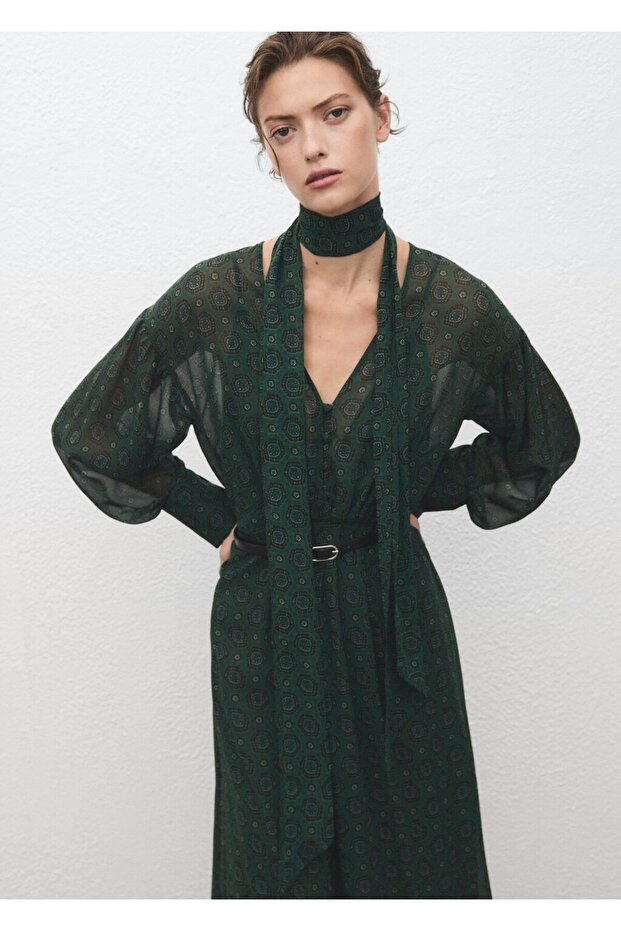 Fularlı desenli elbise - 1