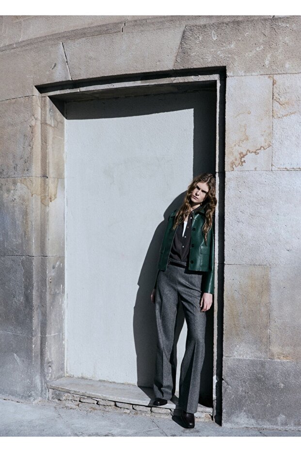 Deri görünümlü cepli ceket - 2