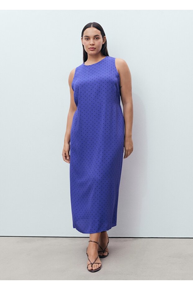 Puantiyeli midi boy elbise - 8