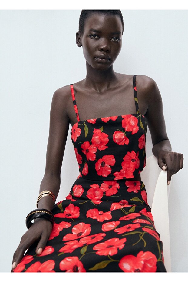 Çiçek desenli evaze etek - 7