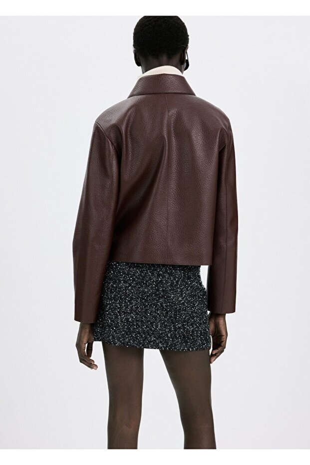 Deri görünümlü cepli ceket - 4